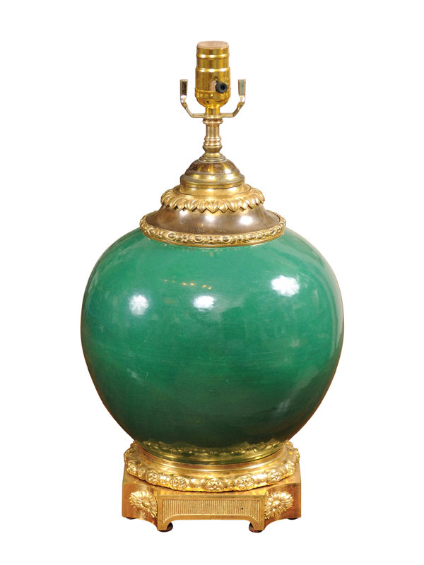 French Green Glazed Porcelain Lamp