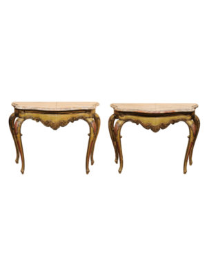 Pair Rococo Style Consoles with Marble Tops
