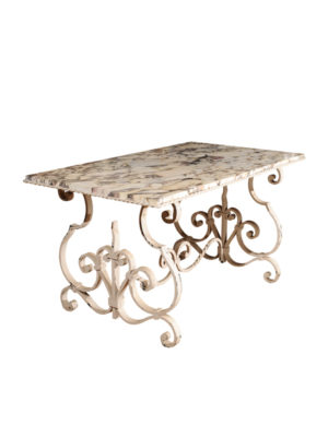 Iron Garden Table with Marble Top