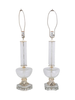 Pair Glass Column Lamps