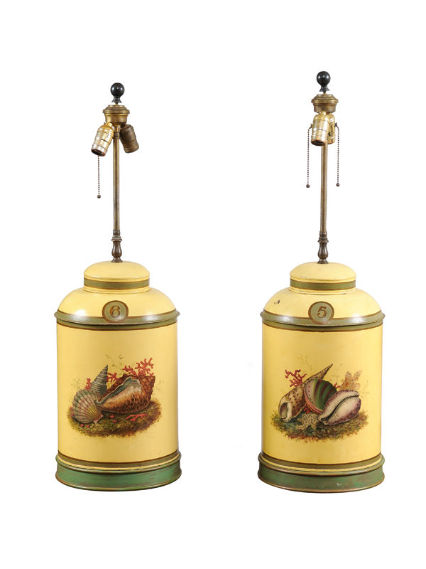 Pair Yellow Tole Tea Canister Lamps