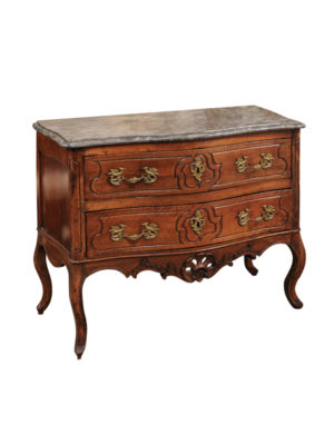 Louis XV Walnut Commode with Gray Marble Top