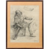 Framed French Drawing of Seated Man