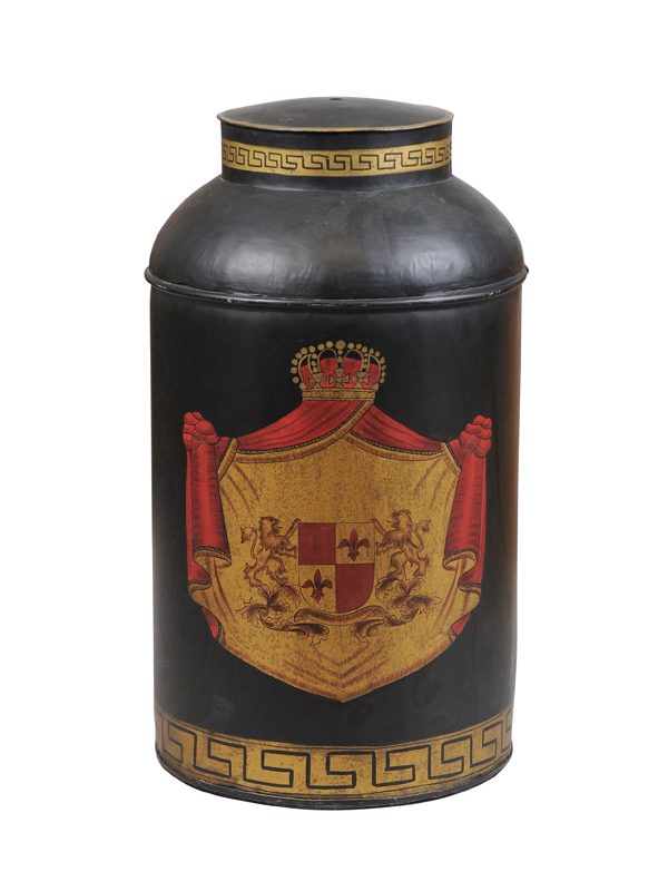 Tole Tea Canister with Armorial Crest