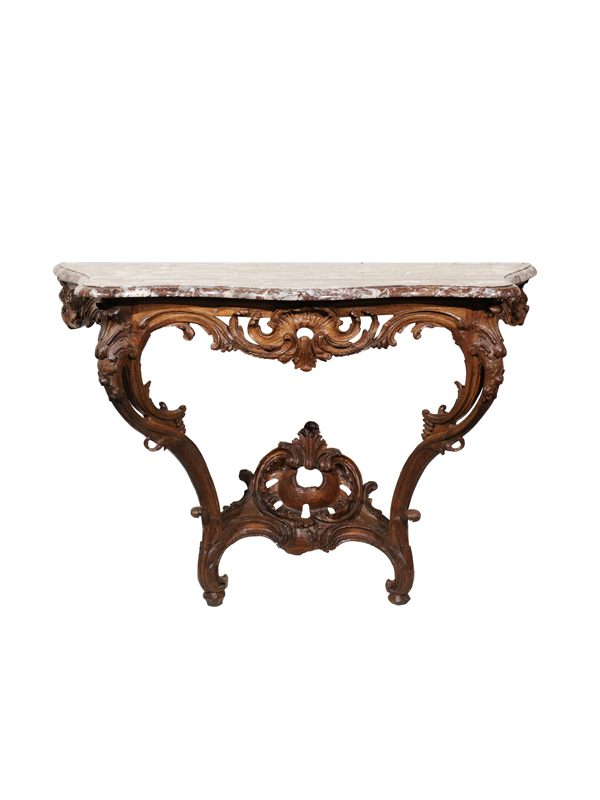 Regence Period Oak Wall Mount Console with Marble Top