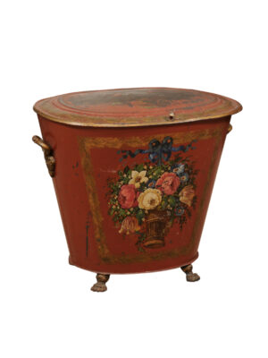 19th C. English Red Painted Tole Coal Hod