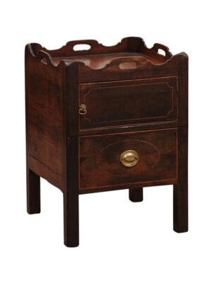 19th C. English Tray Top Bedside Commode in Mahogany & Pine