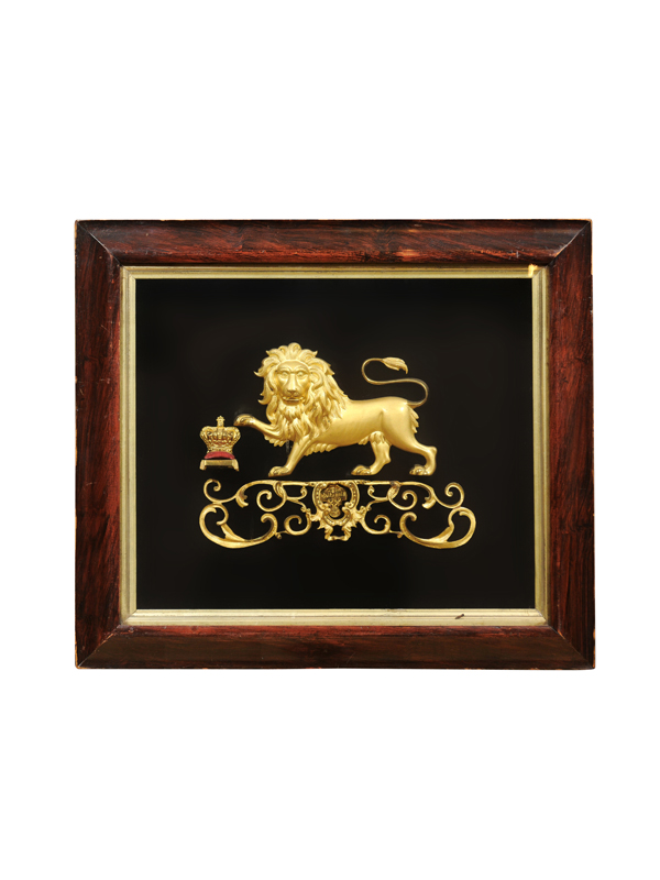 19th Century English Gilt Bronze Lion on Velvet