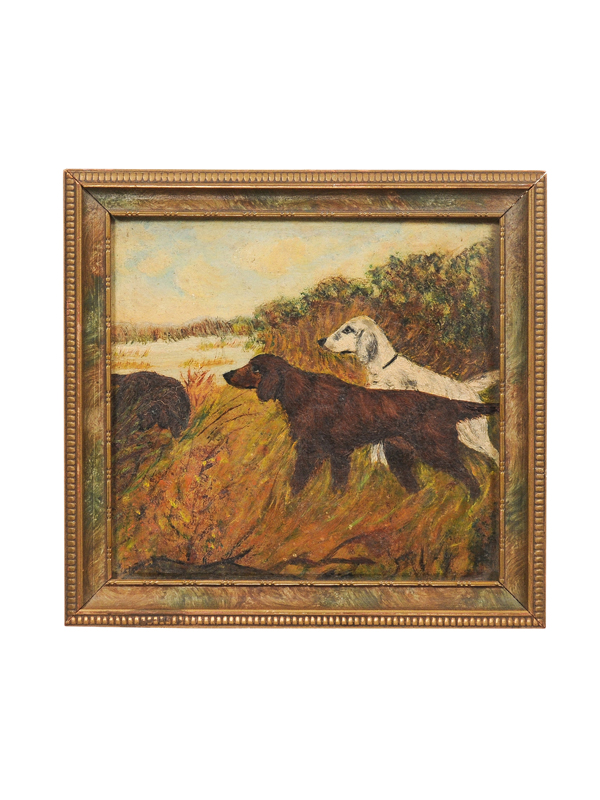 Framed Oil on Board Dog Painting