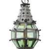 Painted Tole Lantern with Green Glass
