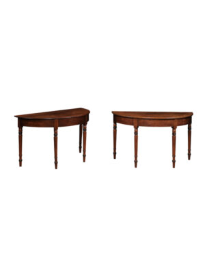 Pair 19th C. English Demilunes with Turned Legs