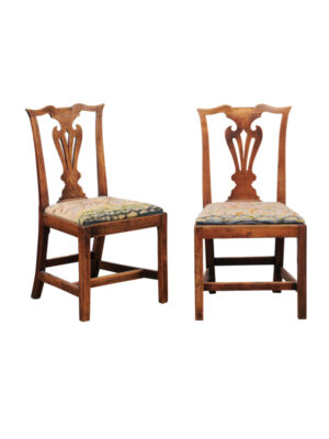 Pair Chippendale Style Elm Side Chairs