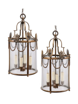 Pair Directoire Style Brass Lanterns