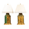 Pair Green & Gilt Tea Cannister Lamps