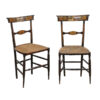 Pair Italian Black Painted Side Chairs with Rush Seats