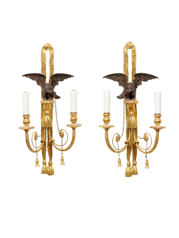 Pair Italian Giltwood Scones with Eagles