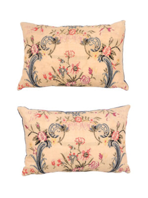 Pair Linen Needlepoint Pillows
