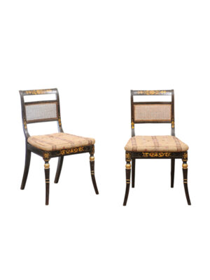 Pair Regency Black & Gilt Side Chairs