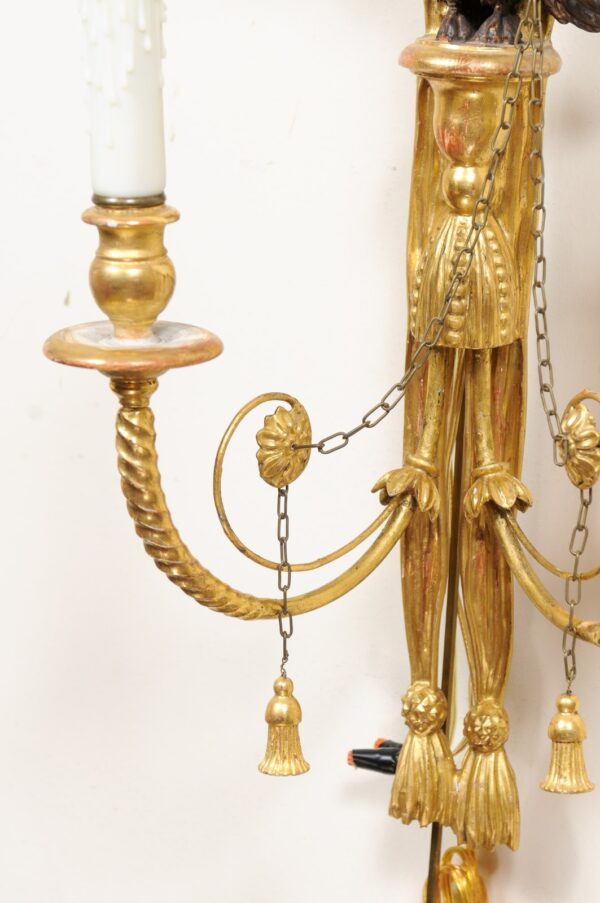 Pair of Italian Giltwood 2 Light Scones with Ebonized Eagles - Image 13
