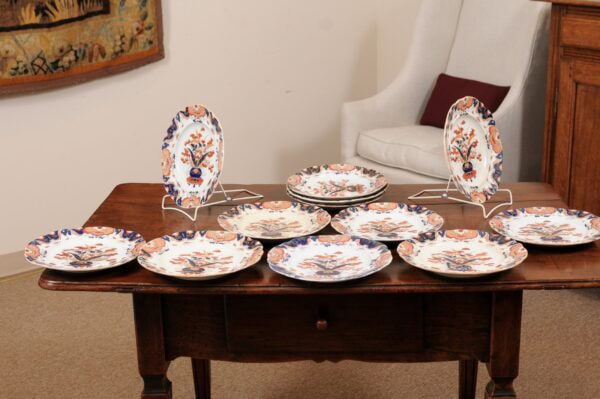 Set of 12 Mason's Ironstone Dinner Plates in the Imari Palette, England ca. 1825. PRICED INDIVIDUALLY. $185/plate - Image 7