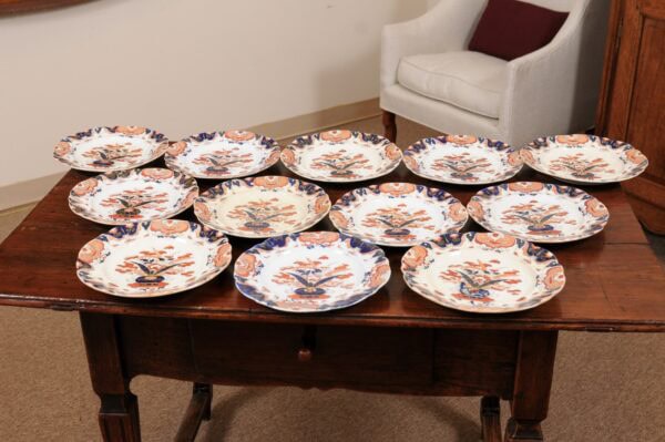 Set of 12 Mason's Ironstone Dinner Plates in the Imari Palette, England ca. 1825. PRICED INDIVIDUALLY. $185/plate - Image 8