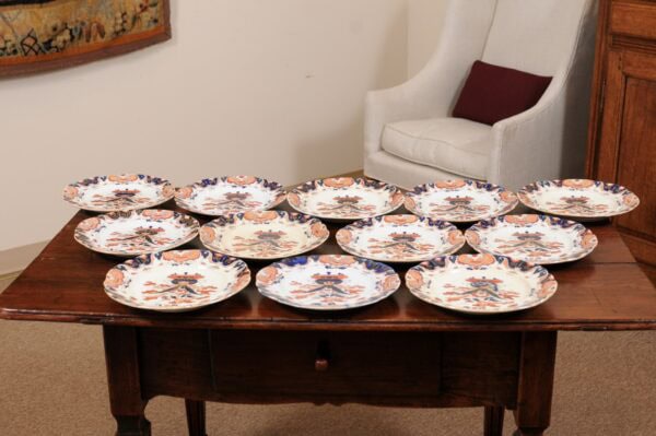 Set of 12 Mason's Ironstone Dinner Plates in the Imari Palette, England ca. 1825. PRICED INDIVIDUALLY. $185/plate - Image 10