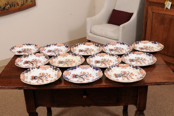 Set of 12 Mason's Ironstone Dinner Plates in the Imari Palette, England ca. 1825. PRICED INDIVIDUALLY. $185/plate - Image 11