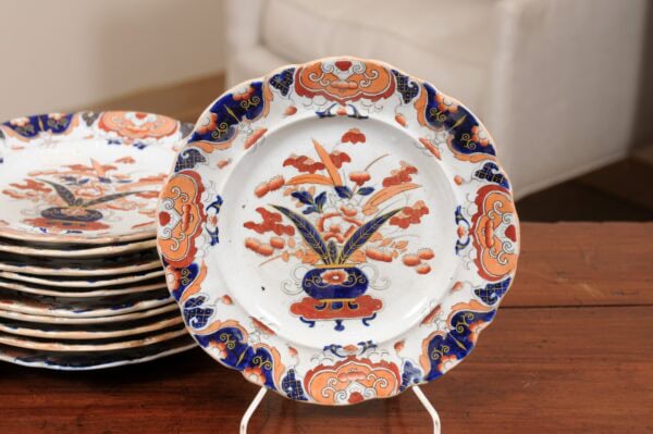 Set of 12 Mason's Ironstone Dinner Plates in the Imari Palette, England ca. 1825. PRICED INDIVIDUALLY. $185/plate - Image 12