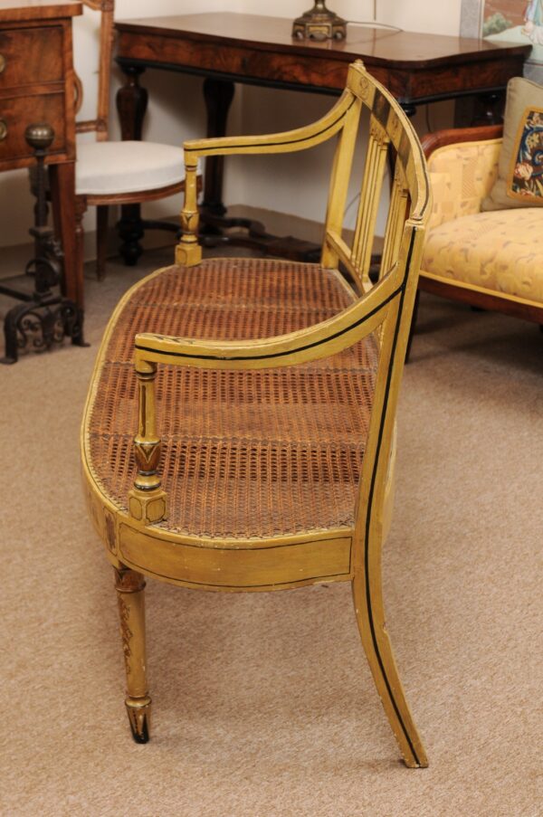 George III Ochre Painted Settee with Flower & Foliage Detail and Caned Seat, England ca. 1820 - Image 18