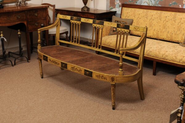 George III Ochre Painted Settee with Flower & Foliage Detail and Caned Seat, England ca. 1820 - Image 19