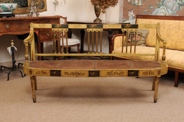 George III Ochre Painted Settee with Flower & Foliage Detail and Caned Seat, England ca. 1820 - Image 20
