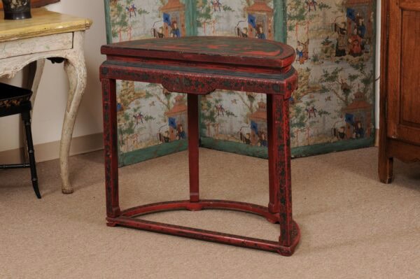 Red Chinoiserie Demilune Console Table, 19th Century China - Image 10