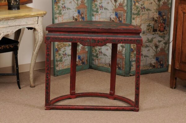 Red Chinoiserie Demilune Console Table, 19th Century China - Image 11