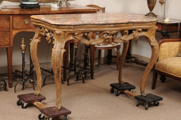 Mid-18th Century Italian Rococo Painted Console with Pierced Apron, Acanthus Leaf Detail, & Marble Top - Image 10