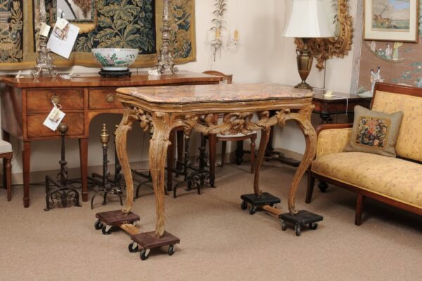 Mid-18th Century Italian Rococo Painted Console with Pierced Apron, Acanthus Leaf Detail, & Marble Top - Image 12