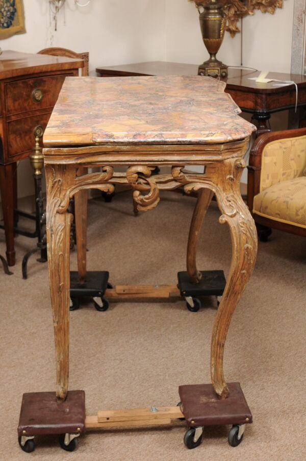 Mid-18th Century Italian Rococo Painted Console with Pierced Apron, Acanthus Leaf Detail, & Marble Top - Image 11
