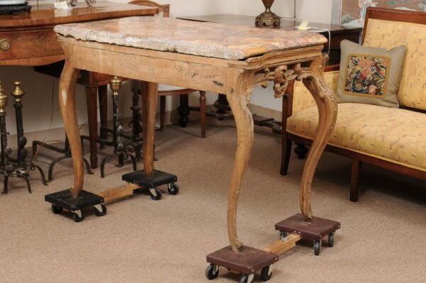 Mid-18th Century Italian Rococo Painted Console with Pierced Apron, Acanthus Leaf Detail, & Marble Top - Image 13