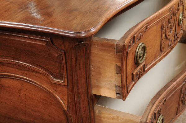 Transitional Louis XV/XVI 2-Drawer Walnut Commode with Pierced Apron & Cabriole Legs, France Mid-18th Century - Image 8