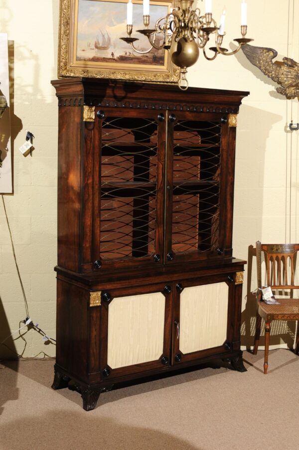 19th Century English Regency Style Rosewood Bookcase/Cabinet with Gilt Accents - Image 13