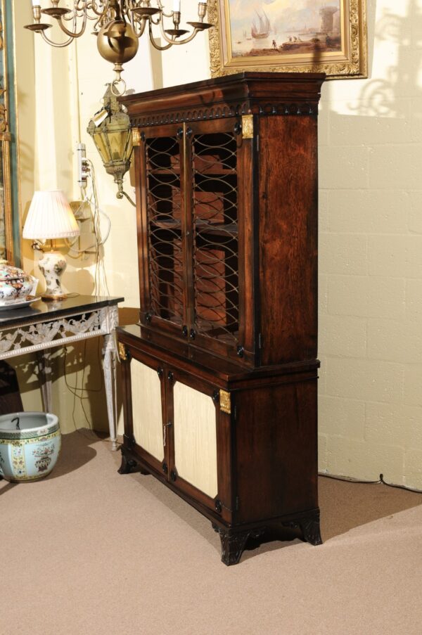 19th Century English Regency Style Rosewood Bookcase/Cabinet with Gilt Accents - Image 18