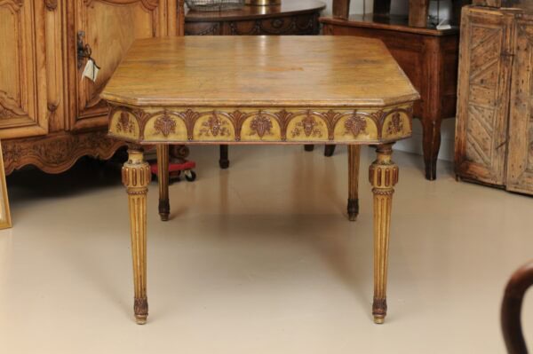 19th Century Italian Neapolitan Style Painted Dining Table with Faux Marbleized Top, Fluted Legs & 2 Leaves - Image 13