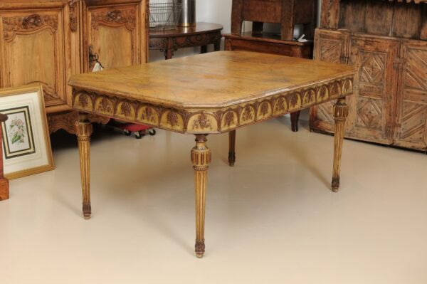 19th Century Italian Neapolitan Style Painted Dining Table with Faux Marbleized Top, Fluted Legs & 2 Leaves - Image 14