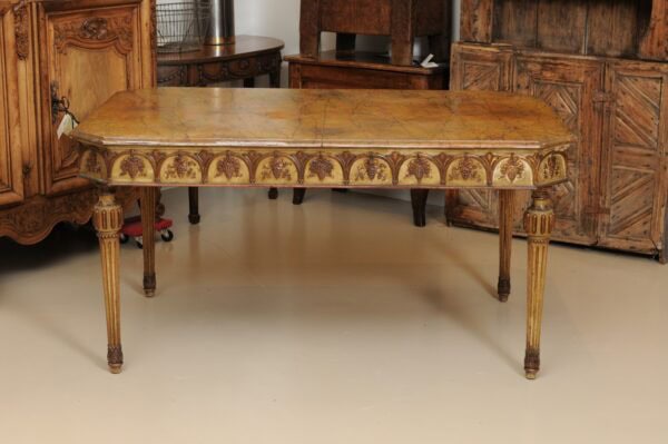 19th Century Italian Neapolitan Style Painted Dining Table with Faux Marbleized Top, Fluted Legs & 2 Leaves - Image 15