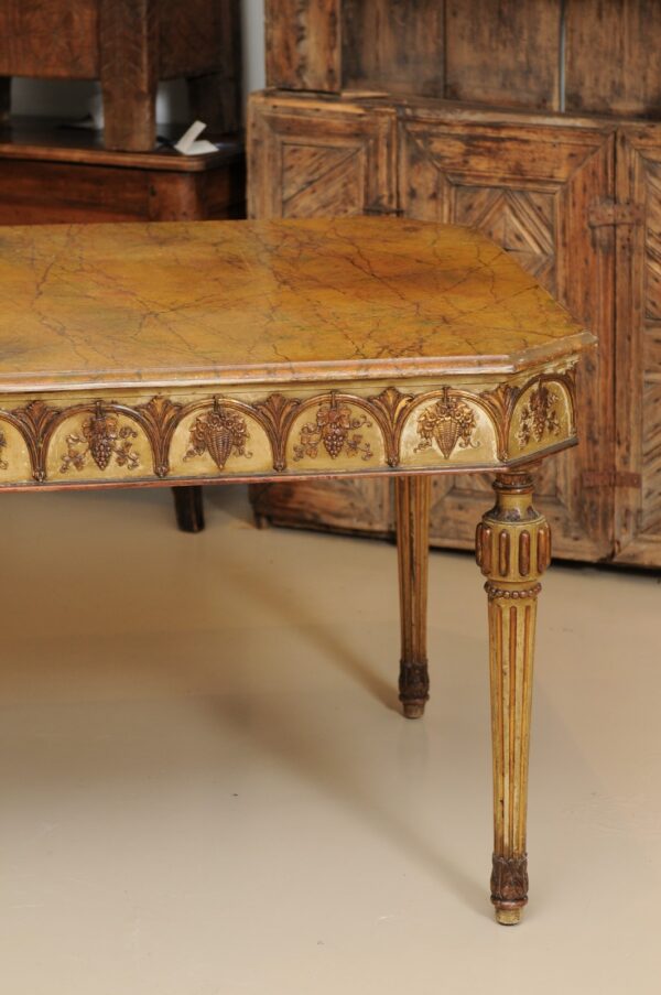 19th Century Italian Neapolitan Style Painted Dining Table with Faux Marbleized Top, Fluted Legs & 2 Leaves - Image 16