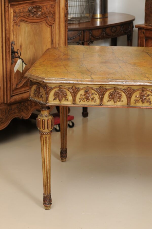 19th Century Italian Neapolitan Style Painted Dining Table with Faux Marbleized Top, Fluted Legs & 2 Leaves - Image 17