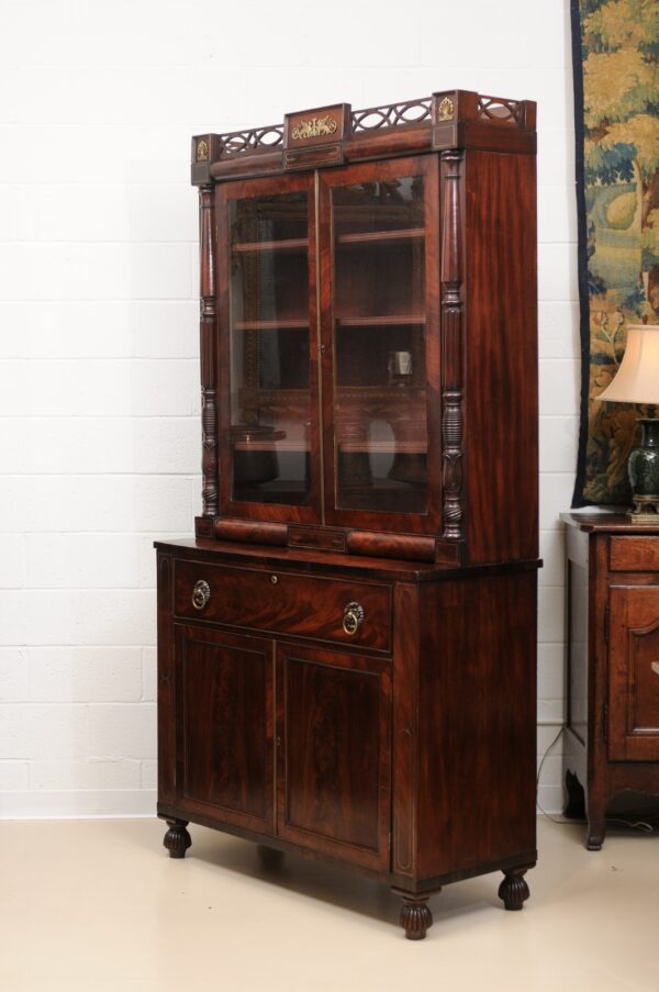 George IV Mahogany Secretary Bookcase with Brass Inlay and Ormolu Mounts, England ca. 1830 - Image 15