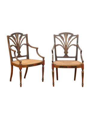 Pair English Adam Style Painted Armchairs