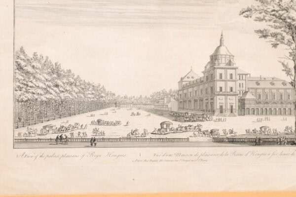 Set of 3 Silver Gilt Framed Black & White Antique French Engravings with Peach Matting - Image 9