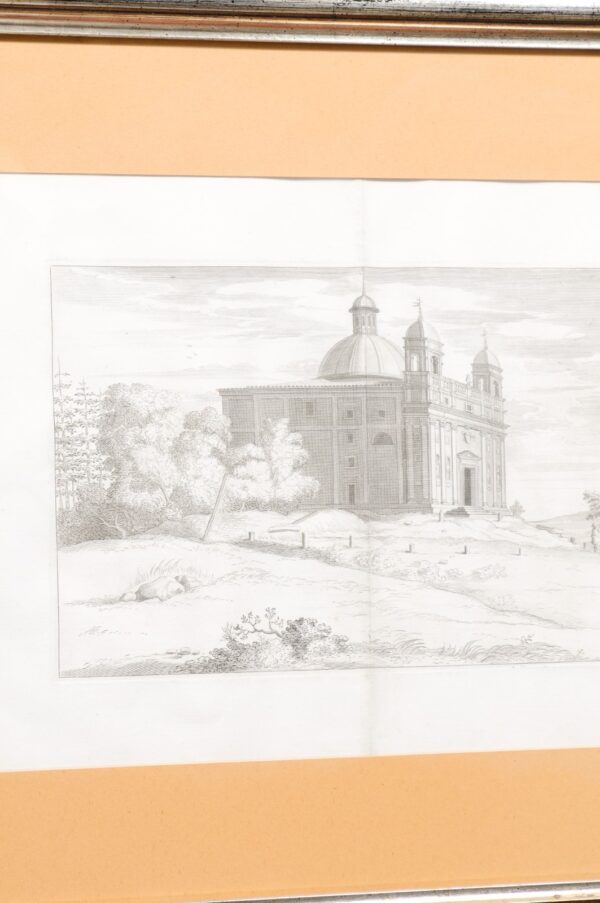 Set of 3 Silver Gilt Framed Black & White Antique French Engravings with Peach Matting - Image 10