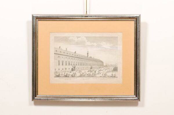 Set of 3 Silver Gilt Framed Black & White Antique French Engravings with Peach Matting - Image 11